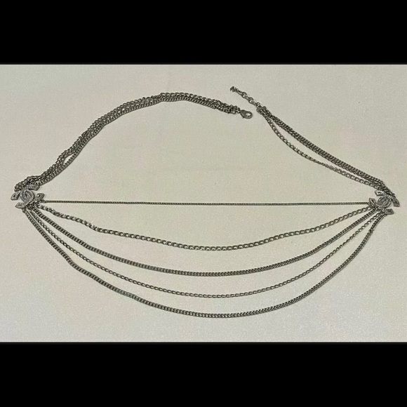 Authentic CHANEL Multi Strand Necklace CC Silver Metal/Strass - Picture 7 of 7